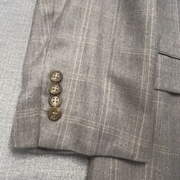 Hickey Freeman Madison Mens Beige Windowpane Cashmere Silk Sport Coat 46R - Picture 4 of 13